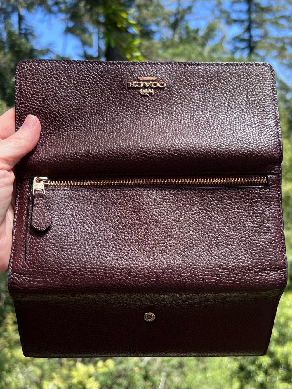 COACH VINTAGE Trifold Pebbled Leather Wallet Oxblood Brn/Purple w Gold Hardware - Picture 4 of 7